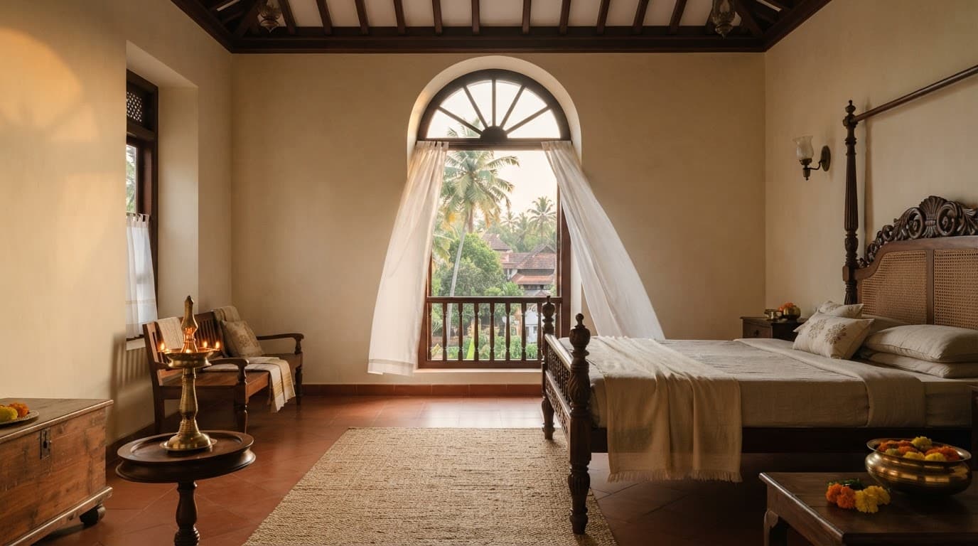 Sunlit interior of the Aagraham apartment in Guruvayur