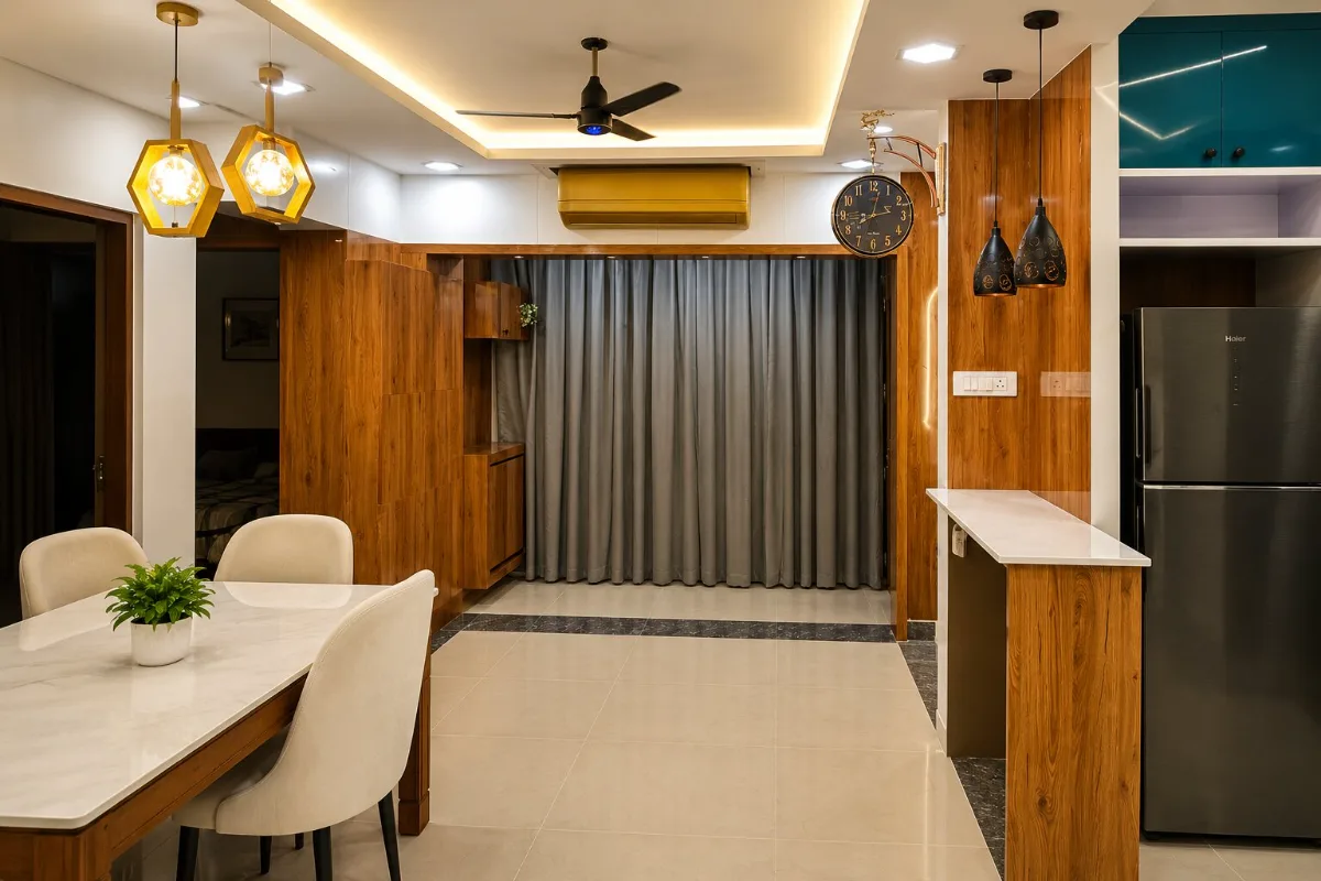 Dining nook set for four beside the kitchen