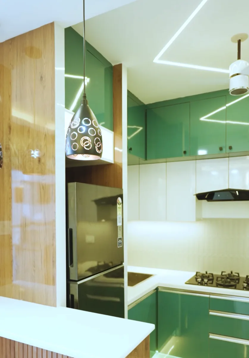 Green kitchen fridge nook